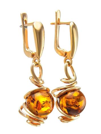 Drop Amber Earrings In Gold-Plated Silver The Flamenco, image , picture 3