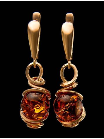 Drop Amber Earrings In Gold-Plated Silver The Flamenco, image , picture 2