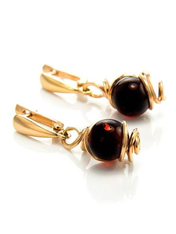 Drop Gold Plated Earrings With Cherry Amber The Flamenco, image , picture 4