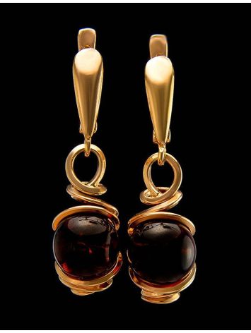 Drop Gold Plated Earrings With Cherry Amber The Flamenco, image , picture 2