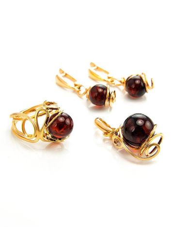 Drop Gold Plated Earrings With Cherry Amber The Flamenco, image , picture 5