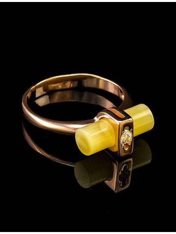 Cylindric Cut Amber Ring With Crystal  In Gold-Plated Silver The Scandinavia, Ring Size: 13 / 22, image , picture 3