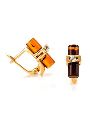 Trendy Gold Plated Earrings With Amber And Crystals The Scandinavia, image , picture 5