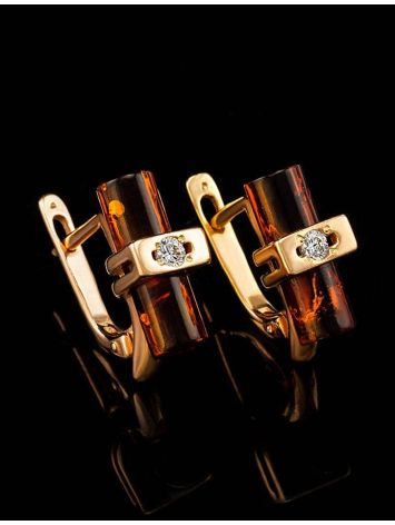 Trendy Gold Plated Earrings With Amber And Crystals The Scandinavia, image , picture 6
