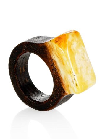 Ethnic Style Wooden Amber Ring The Indonesia, Ring Size: 6 / 16.5, image 
