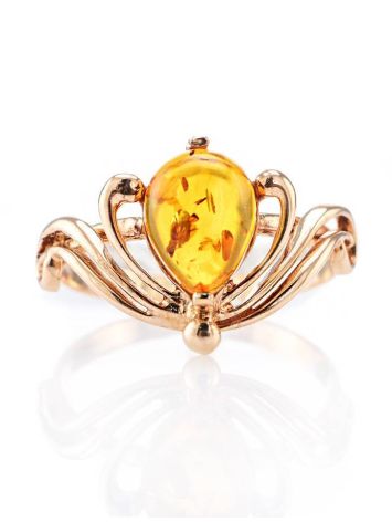 Elegant Gold-Plated Ring With Cognac Amber The Swan, Ring Size: 11.5 / 21, image , picture 3