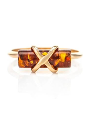 Gold-Plated Ring With Cognac Amber The Scandinavia, Ring Size: 13 / 22, image , picture 4