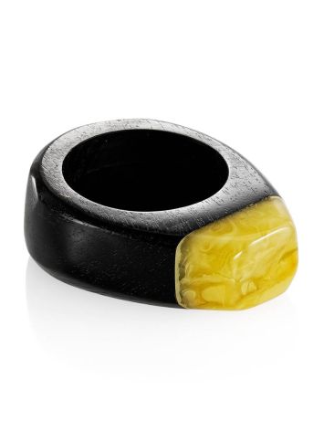 Eco Style Wooden Ring With lemon Amber The Indonesia, Ring Size: 6.5 / 17, image 