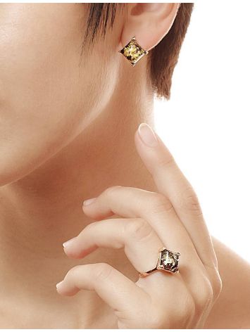 Square Amber Ring In Gold-Plated Silver The Athena, Ring Size: 12 / 21.5, image , picture 2