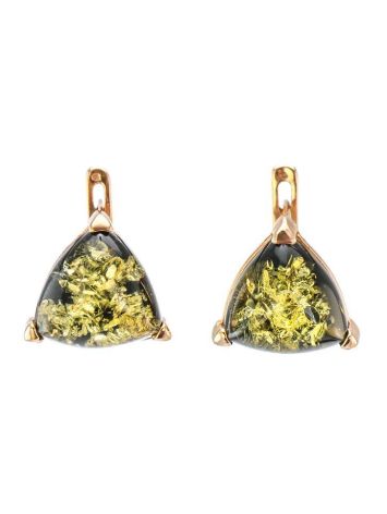Casual Style Gold Plated Silver Earrings With Green Amber The Etude, image 