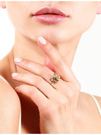 Gold-Plated Ring With Green Amber With Crystals The Verbena, Ring Size: 11.5 / 21, image , picture 3