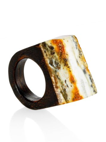 Boho Style Wooden Ring With Amber The Indonesia, Ring Size: 5 / 15.5, image 