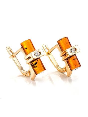 Trendy Gold Plated Earrings With Amber And Crystals The Scandinavia, image 