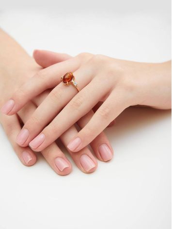 Gold-Plated Cocktail Ring With Cognac Amber And Crystals The Nostalgia, Ring Size: 11.5 / 21, image , picture 3