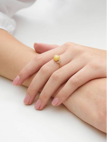 Honey Amber Ring In Gold-Plated Silver With Crystals The Sambia, Ring Size: 12 / 21.5, image , picture 3