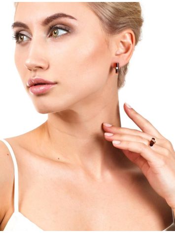 Trendy Gold Plated Earrings With Amber And Crystals The Scandinavia, image , picture 2