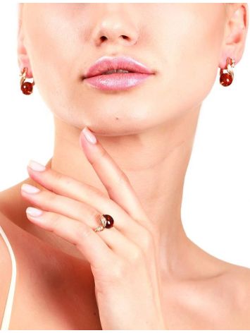 Voluptuous Amber Ring In Gold-Plated Silver With Crystals The Swan, Ring Size: 11.5 / 21, image , picture 2