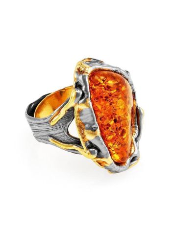 Gold-Plated Cocktail Ring With Cognac Amber The Triumph, Ring Size: Adjustable, image 