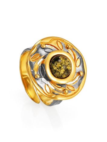 Adjustable Gold-Plated Ring With Green Amber The Aida, Ring Size: Adjustable, image 