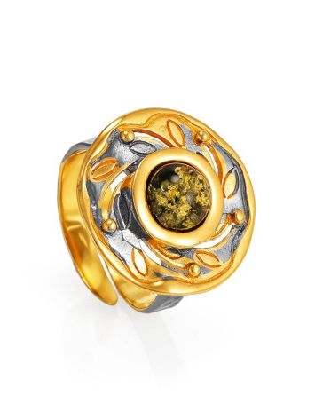 Adjustable Gold-Plated Ring With Green Amber The Aida, Ring Size: Adjustable, image 
