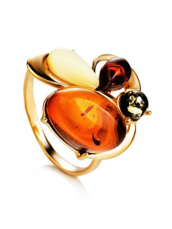 Multicolor Amber Ring In Gold-Plated Silver The Symphony, Ring Size: 13 / 22, image 