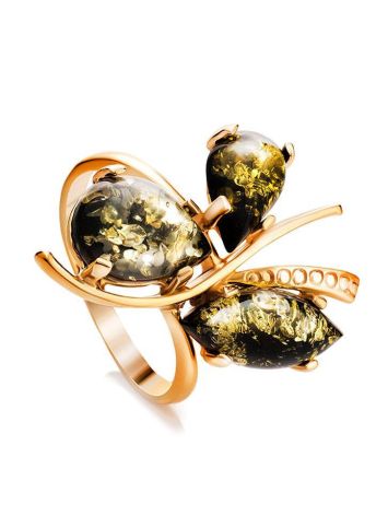 Bold Gold-Plated Ring With Green Amber The Verbena, Ring Size: 11.5 / 21, image 