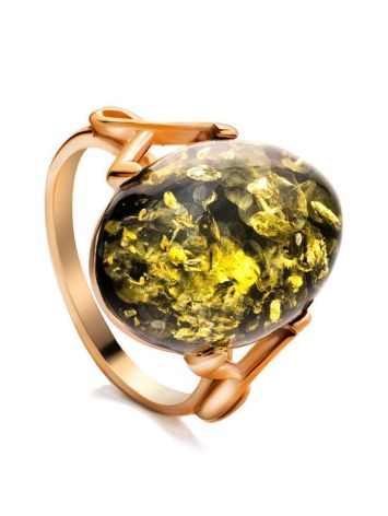 Green Amber Ring In Gold-Plated Silver The Napoli, Ring Size: 11.5 / 21, image 