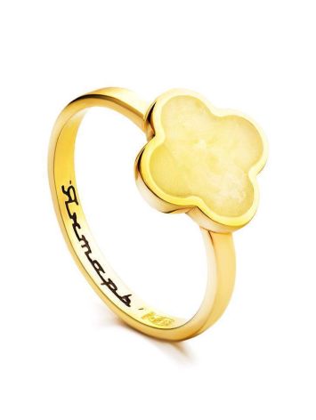 Clover Shaped Amber Ring In Gold-Plated Silver The Monaco, Ring Size: 8.5 / 18.5, image 