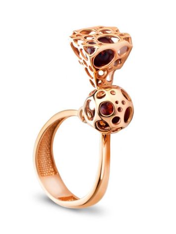 Dangle Amber Ring In Gold-Plated Silver The Geneva, Ring Size: 6.5 / 17, image 