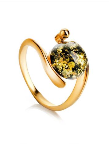 Green Amber Ring In Gold-Plated Silver The Sphere, Ring Size: 6 / 16.5, image 