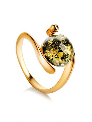 Green Amber Ring In Gold-Plated Silver The Sphere, Ring Size: 11.5 / 21, image 