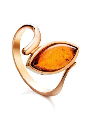 Lovely Cognac Amber Ring In Gold-Plated Silver The Adagio, Ring Size: 5.5 / 16, image 
