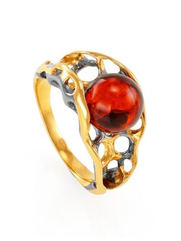 Fabulous Amber Ring In Gold-Plated Silver The Turandot, Ring Size: 13 / 22, image 