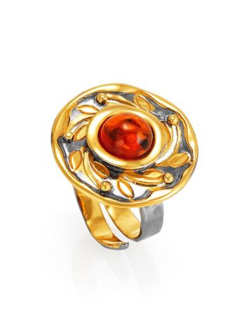 Adjustable Cognac Amber Ring In Gold-Plated Silver The Aida, Ring Size: Adjustable, image 