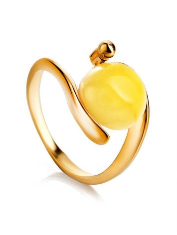 Gold-Plated Ring With Butterscotch Amber The Sphere, Ring Size: 11.5 / 21, image 