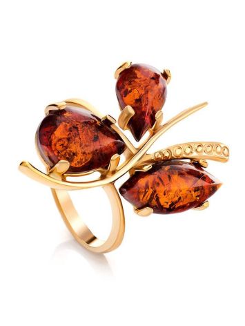 Bold Gold-Plated Ring With Cognac Amber The Verbena, Ring Size: 5.5 / 16, image 