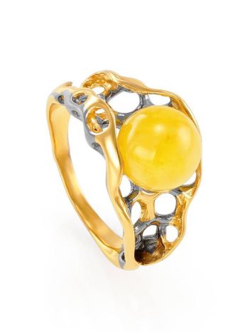 Bold Gold-Plated Ring With Honey Amber The Turandot, Ring Size: 13 / 22, image 
