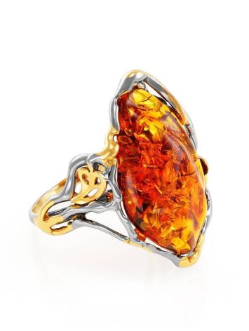 Gold-Plated Cocktail Ring With Cognac Amber The Triumph, Ring Size: Adjustable, image 