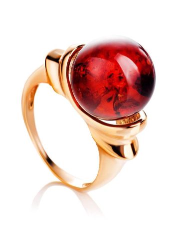 Cherry Amber Ring In Gold-Plated Silver The Saturn, Ring Size: 6 / 16.5, image 