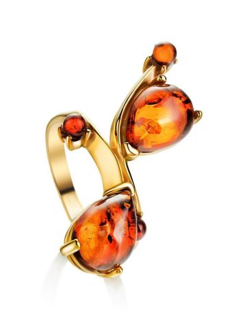 Bright Gold-Plated Ring With Cognac Amber The Symphony, Ring Size: 8 / 18, image 