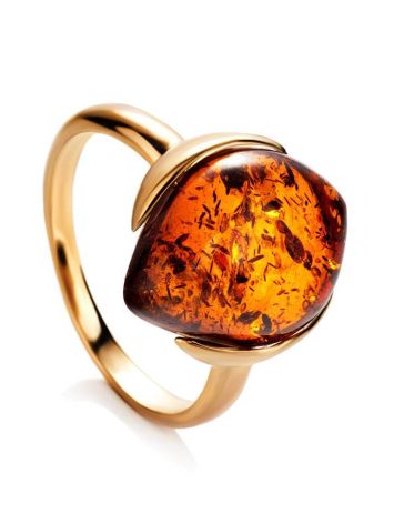 Amber Silver Ring In Gold-Plated Silver The Cat's Eye, Ring Size: 5.5 / 16, image 