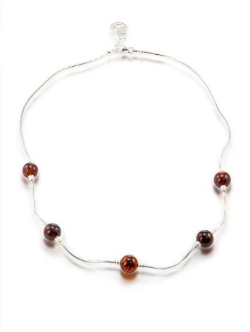 Sterling Silver Necklace With Cherry Amber Beads, image , picture 4