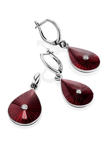 Drop Shaped Silver Enamel Pendant With Diamond Centerpiece The Heritage, image , picture 5