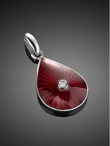 Drop Shaped Silver Enamel Pendant With Diamond Centerpiece The Heritage, image , picture 2