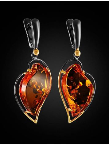 Gold-Plated Handcrafted Dangle Earrings With Cognac Amber The Rialto, image , picture 3