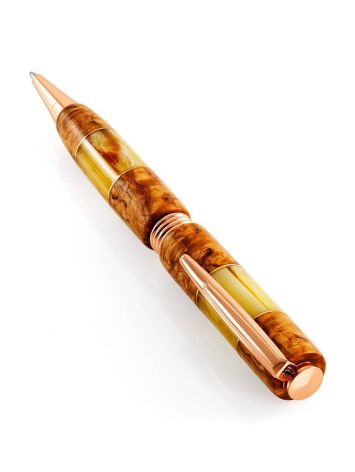 Handcrafted Birch Wood Ball Pen With Amber Stone, image , picture 4