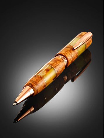Handcrafted Birch Wood Ball Pen With Amber Stone, image , picture 2