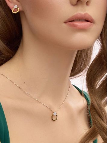 Geometric Gold Plated Pendant With Crystals, image , picture 4