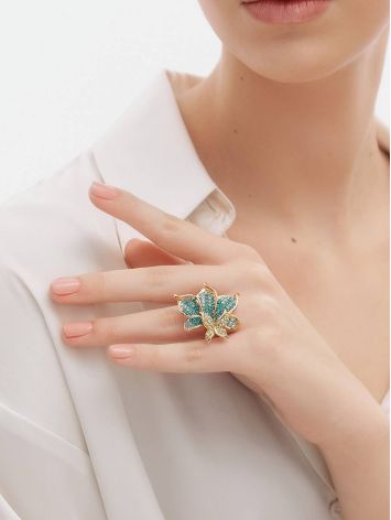 Green And Blue Crystal Floral Ring In Gold-Plated Silver The Jungle, Ring Size: 6.5 / 17, image , picture 6