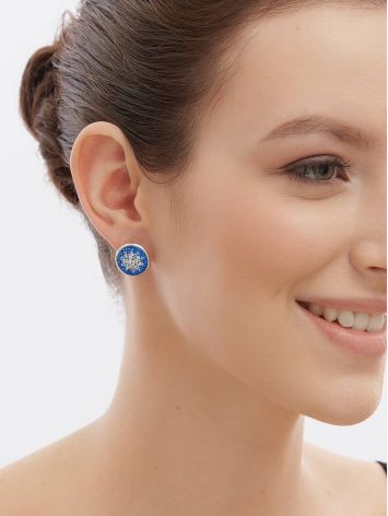 Round Silver Earrings With Blue Crystals The Eclat, image , picture 4